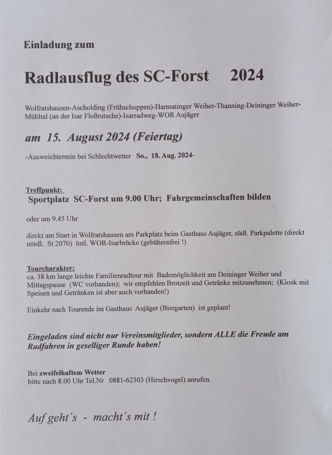 Radlausflug des SC Forst 2024